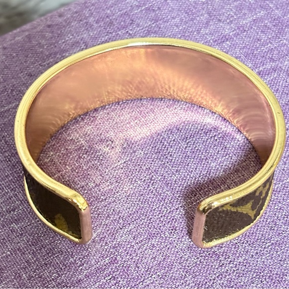Upcycled Louis Vuitton Brown and Gold Monogram Cuff Bracelet - Picture 4 of 6